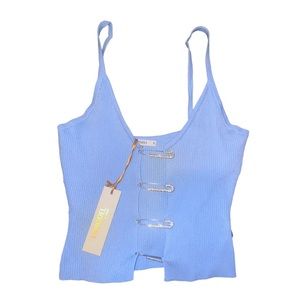 Blue Tank Bling Safety Pin knit Top Y2k